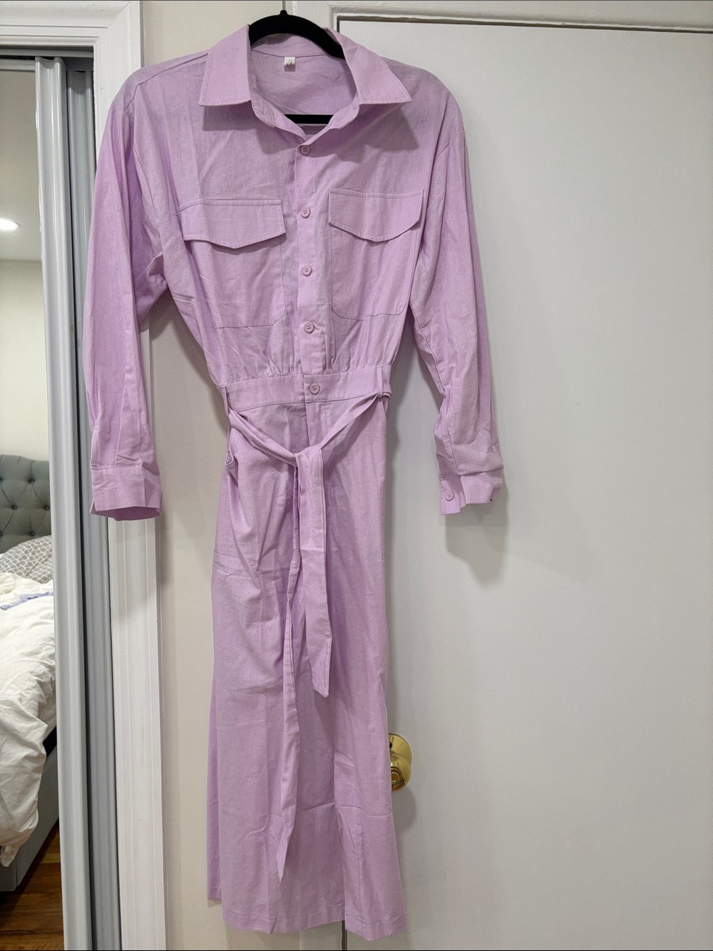 SHEIN Lilac Long Sleeve Shirt Dress with Waist Tie